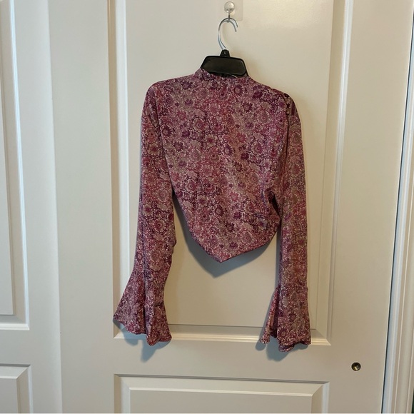 Karma Highway Floral Bohemian 1970s Women's Tie Silk Top Pink Paisley NWT - Picture 4 of 4